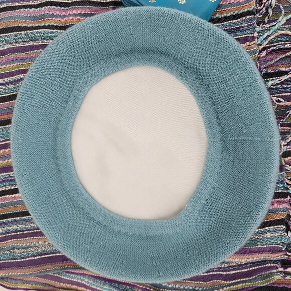 VTG Spring Lot Blue Tam Matching Scarf & Italian Leather Clutch Wallet Floral - Picture 9 of 15